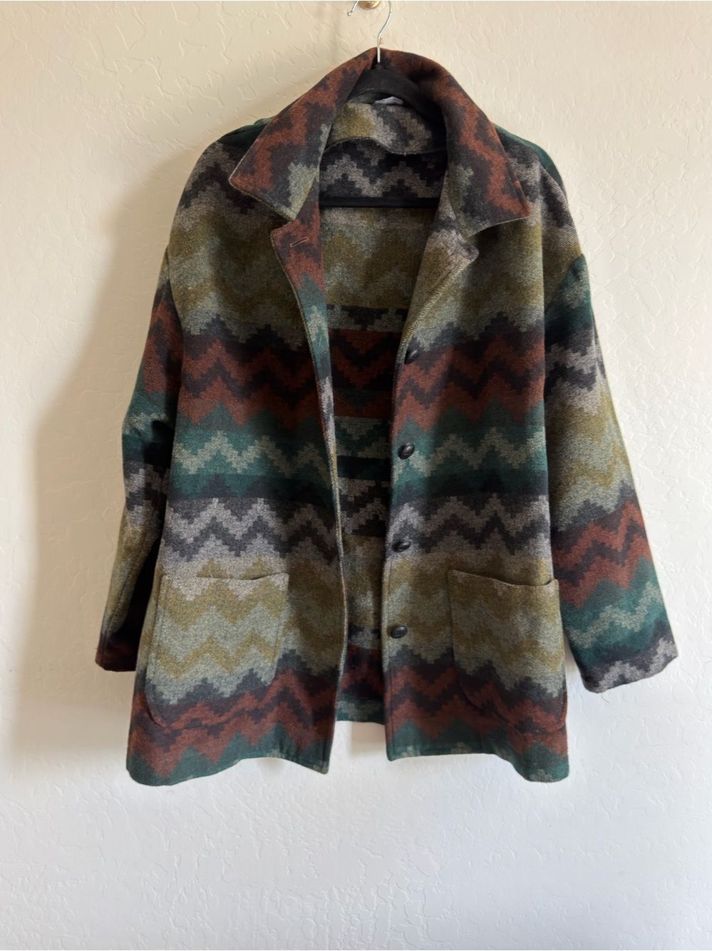 Vintage TRIBAL Geometric Southwestern Wool Blend Coat Jacket | Size M